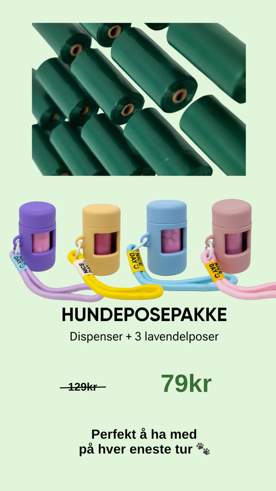 Hundeposepakken – Dispenser + 3 poser, spar 50 kr